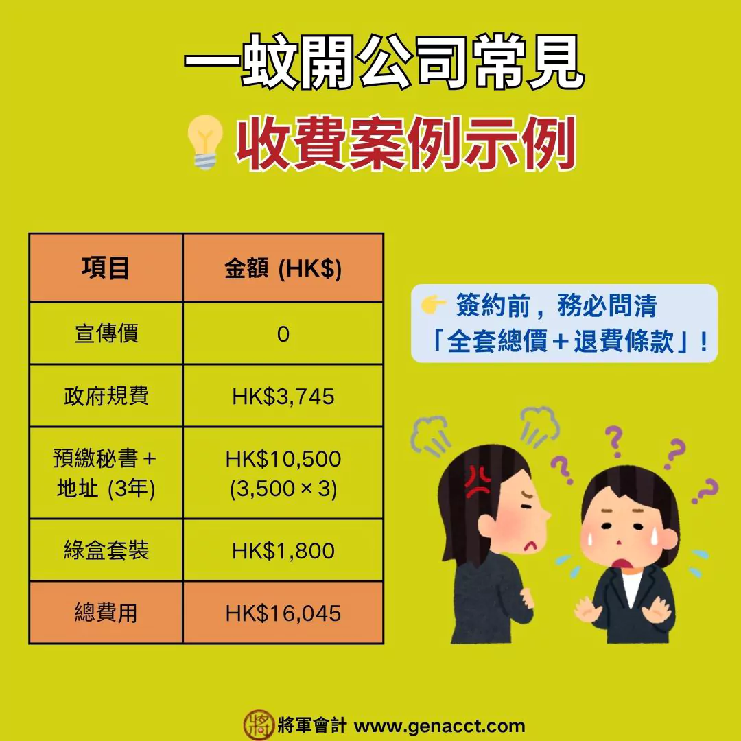 免費開公司收費例子