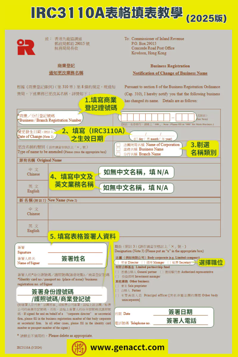 業務名稱變更通知書 IRC3110A表格教學